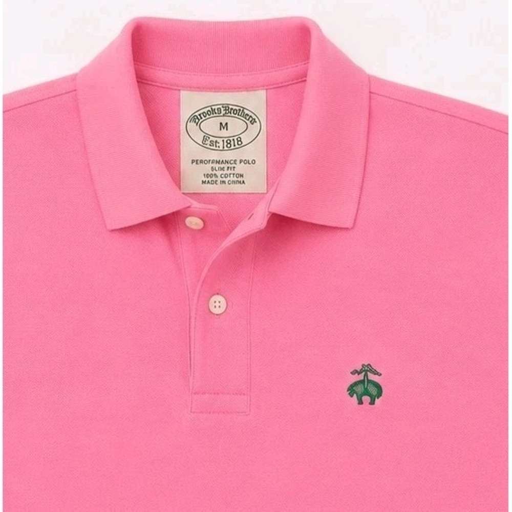 Brooks Brothers Performance Polo Shirt Mens M Salmon Pink Slim Fit Classic Golf